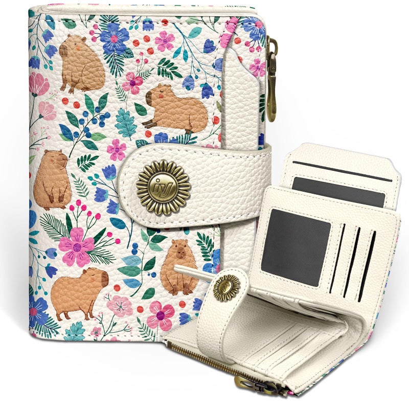 Icycay Cute Capybara Wallet Women Small RFID Blocking Bifold, Credit Card Holder, Zipper Coin Pocket, PU Leather, Compact, Travel, 4 ID Window, 14 Card Slots, Cash Purse, Ladies Woman Female Girls - Image 1