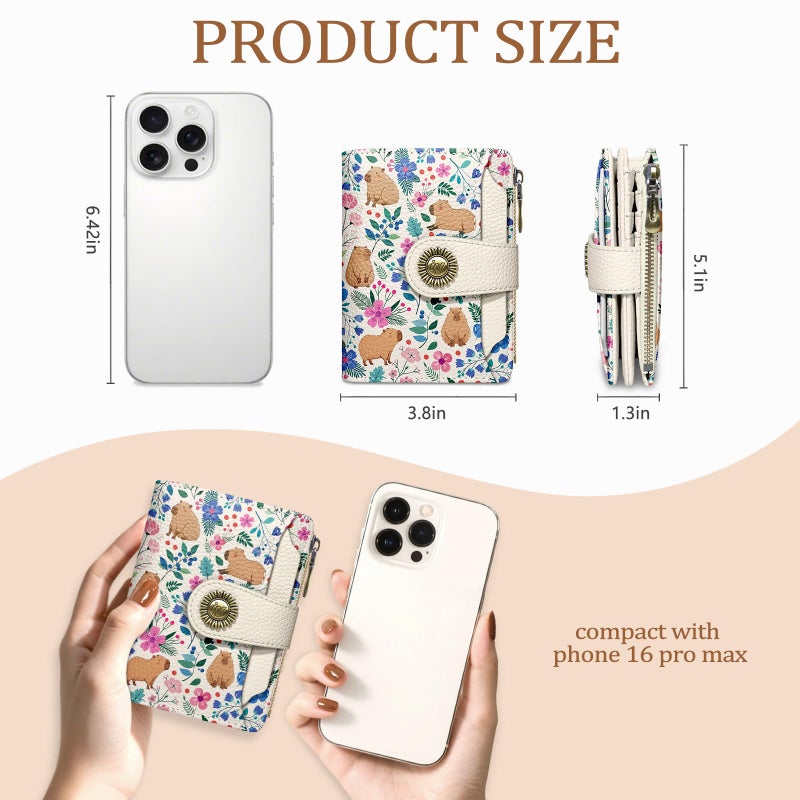 Icycay Cute Capybara Wallet Women Small RFID Blocking Bifold, Credit Card Holder, Zipper Coin Pocket, PU Leather, Compact, Travel, 4 ID Window, 14 Card Slots, Cash Purse, Ladies Woman Female Girls - Image 4