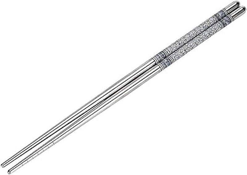 Fulkiza Metal Chopsticks Reusable Chop Sticks 5 Pairs with NonSlip Stainless Steel Chopsticks Japanese Korean Chopstick Dishwasher Safe Exquisite Pattern 5 Pair Set - Image 1