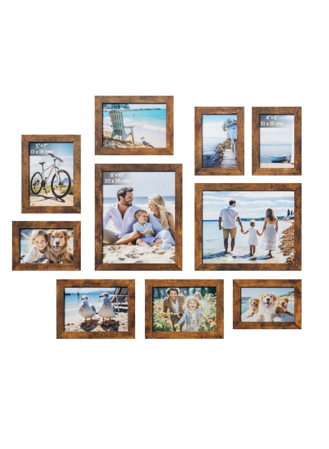 SONGMICS Picture Frames, Collage Picture Frames Set of 10, Two 8x10, Four 5x7, Four 4x6, Photo Frame for Wall Gallery Decor, Table Display, Glass, Rustic Brown - Image 1