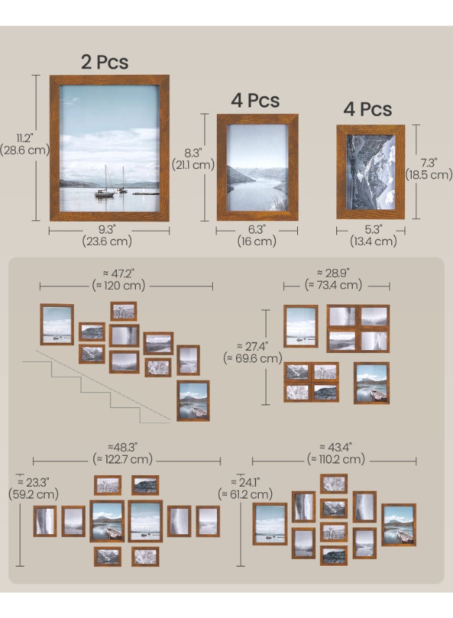 SONGMICS Picture Frames, Collage Picture Frames Set of 10, Two 8x10, Four 5x7, Four 4x6, Photo Frame for Wall Gallery Decor, Table Display, Glass, Rustic Brown - Image 5