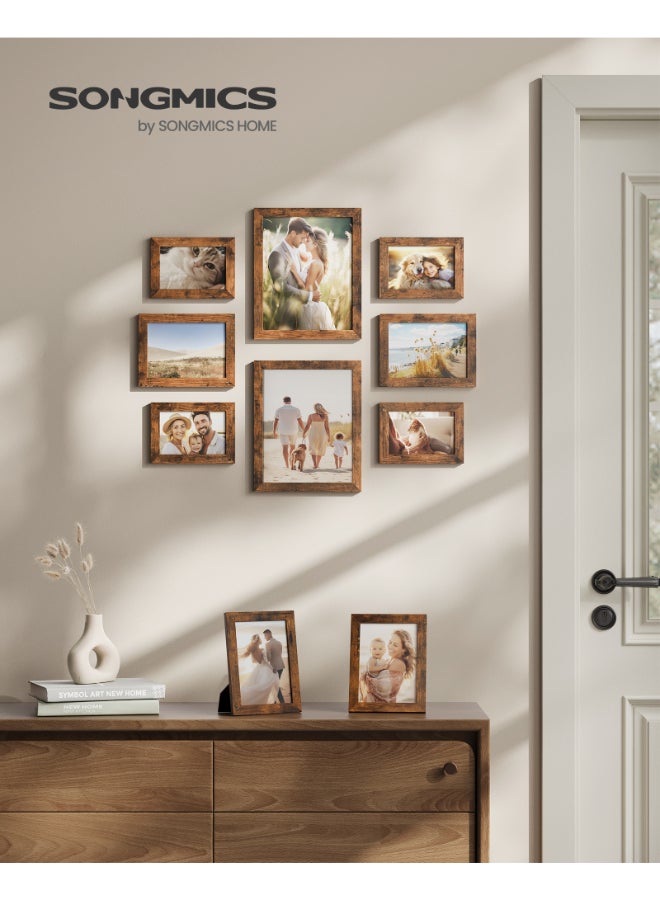 SONGMICS Picture Frames, Collage Picture Frames Set of 10, Two 8x10, Four 5x7, Four 4x6, Photo Frame for Wall Gallery Decor, Table Display, Glass, Rustic Brown - Image 2