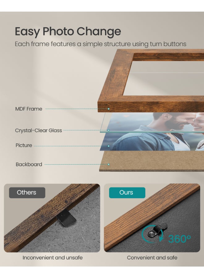 SONGMICS Picture Frames, Collage Picture Frames Set of 10, Two 8x10, Four 5x7, Four 4x6, Photo Frame for Wall Gallery Decor, Table Display, Glass, Rustic Brown - Image 4