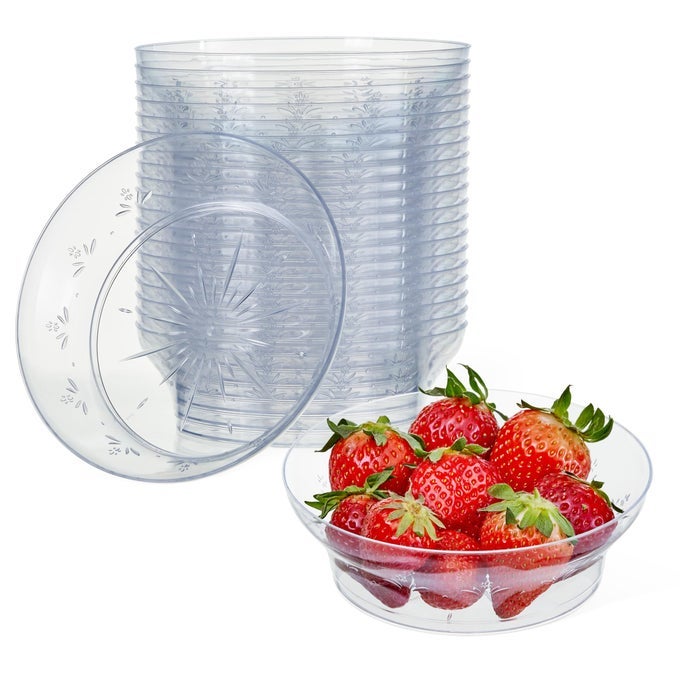 20 SMALL CLEAR HARD PLASTIC SERVING PARTY BOWLS 360ML 12OZ PERFECT FOR NIBBLES DESSERTS SNACKS CANDY NUTS ANTIPASTI SWEETS ELEGANT REUSABLE