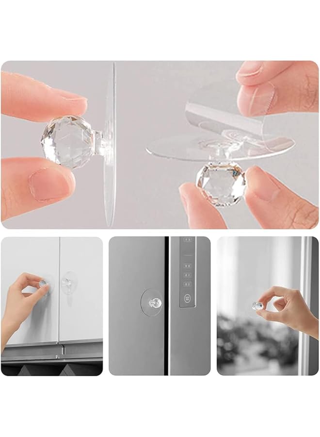 The Bros Cabinet Drawer Knobs, Clear Diamond Crystal Shaped Pulls Handles for Wardrobe, Kitchen Cupboard, Bathroom Dresser, Furniture Door Window, Self-Adhesive Drill Free Push Pull Helper (8 pcs) - Image 5