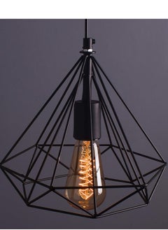Black Color Metal Edison Filament Hanging Caged, E27 Holder, Decorative, Urban Retro Style,Ceiling Lamp (Diamond Pack of 1)