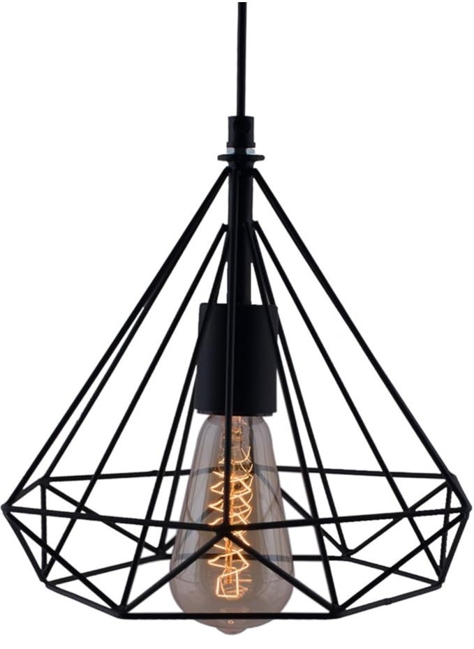 Generic - Black Color Metal Edison Filament Hanging Caged, E27 Holder, Decorative, Urban Retro Style,Ceiling Lamp (Diamond Pack of 1) - Image 1