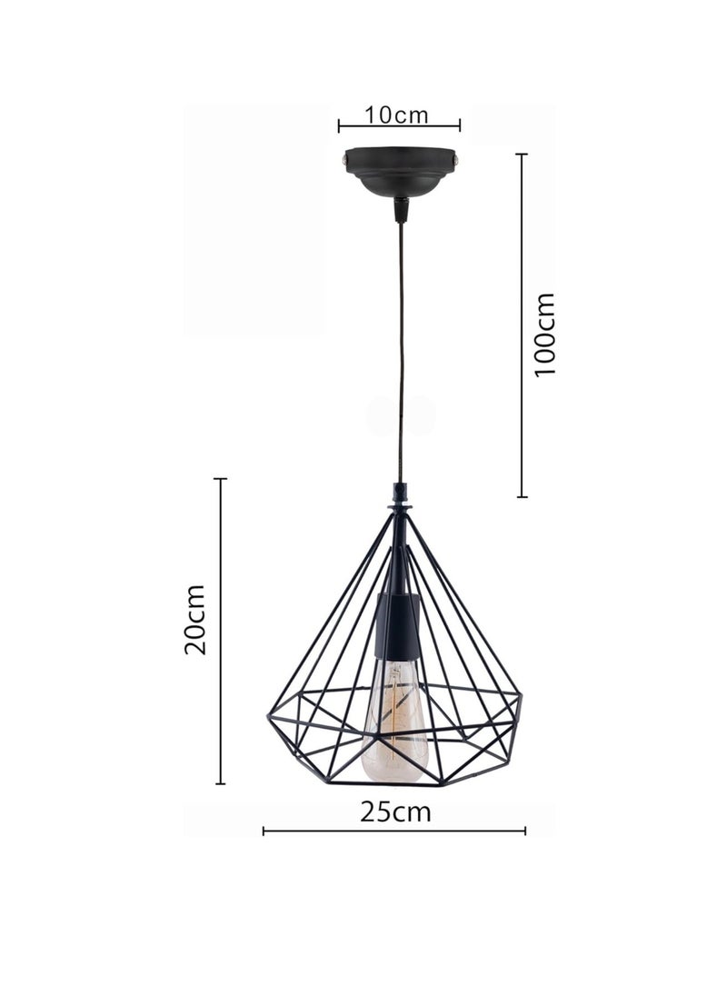 Generic - Black Color Metal Edison Filament Hanging Caged, E27 Holder, Decorative, Urban Retro Style,Ceiling Lamp (Diamond Pack of 1) - Image 1