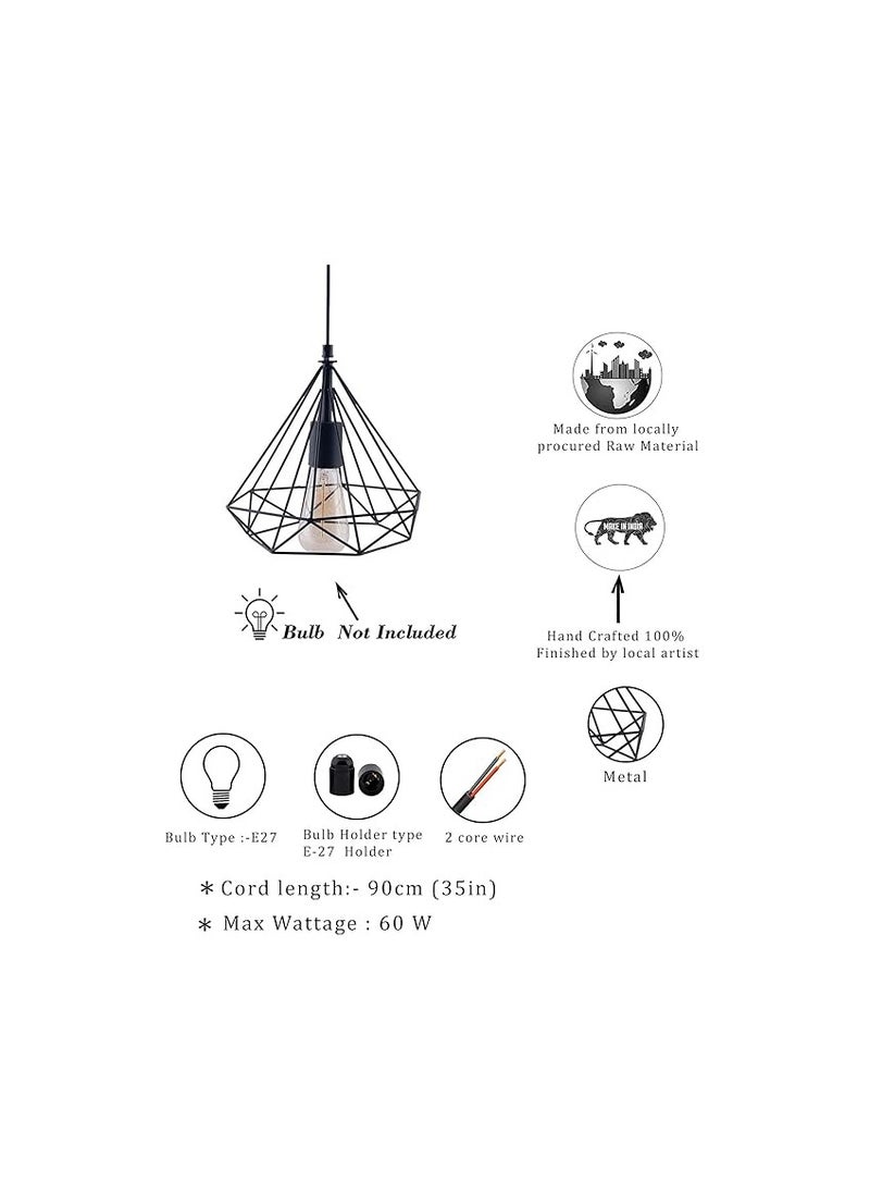 Generic - Black Color Metal Edison Filament Hanging Caged, E27 Holder, Decorative, Urban Retro Style,Ceiling Lamp (Diamond Pack of 1) - Image 1
