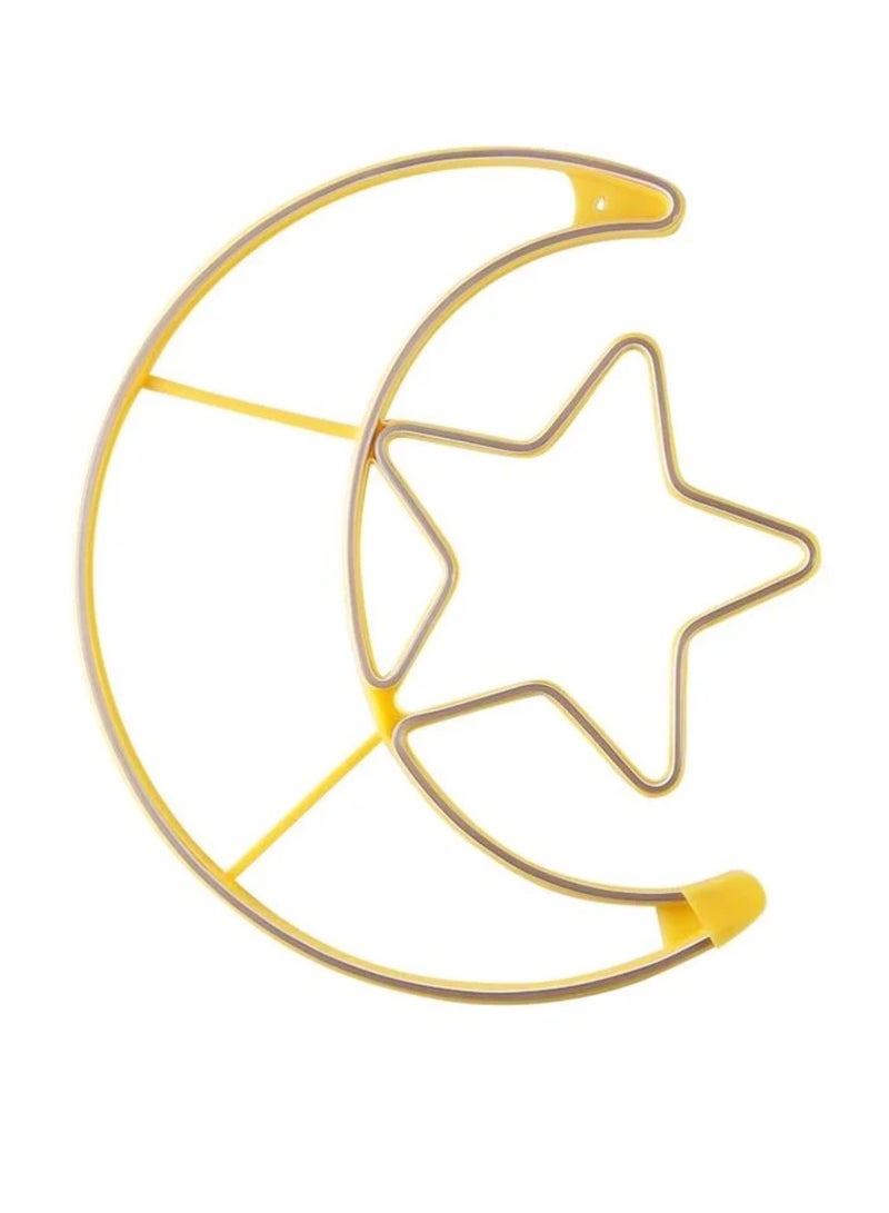 هلال إضاءة LED مزخرفة على شكل قمر ونجمة - كبيرة | غرفة المعيشة، غرفة النوم، داخلي، خارجي | ديكور إضاءة مقاوم للماء | ديكور المنزل في رمضان والعيد | هدية إسلامية | إضاءة بيضاء دافئة | كابل بطول 1.5 متر - Image 2