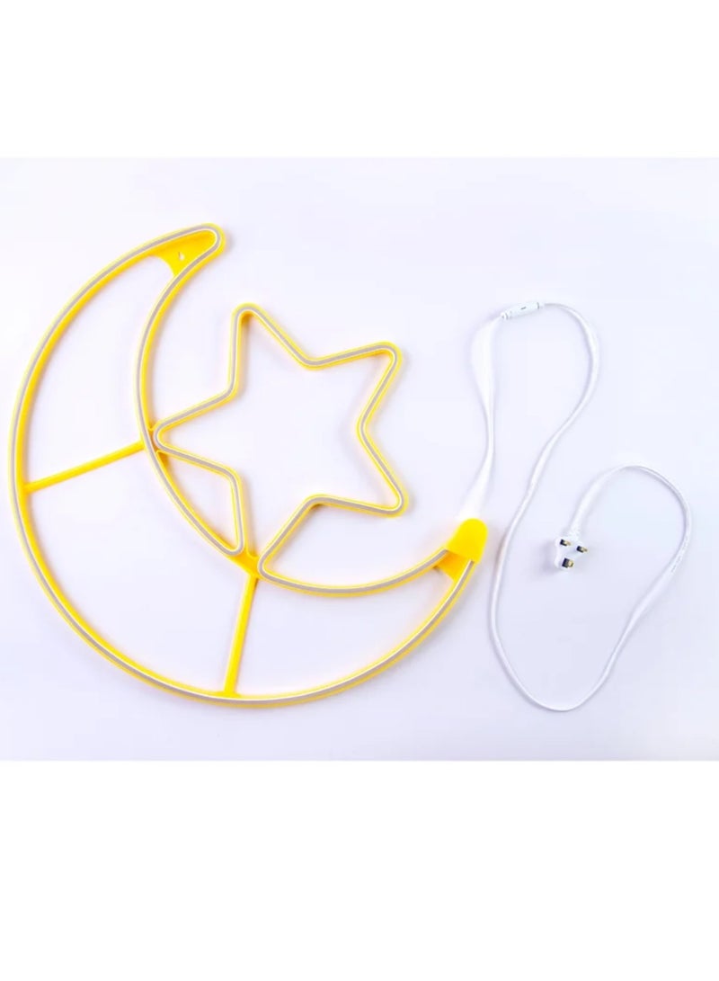 هلال إضاءة LED مزخرفة على شكل قمر ونجمة - كبيرة | غرفة المعيشة، غرفة النوم، داخلي، خارجي | ديكور إضاءة مقاوم للماء | ديكور المنزل في رمضان والعيد | هدية إسلامية | إضاءة بيضاء دافئة | كابل بطول 1.5 متر - Image 3