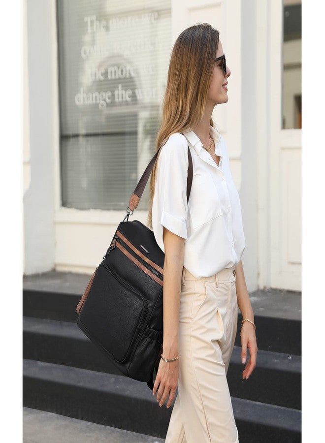 CLUCI Backpack Purse for Women Fashion Leather Designer Travel Large Ladies Shoulder Bags with Tassel Oil Wax Black - Image 2