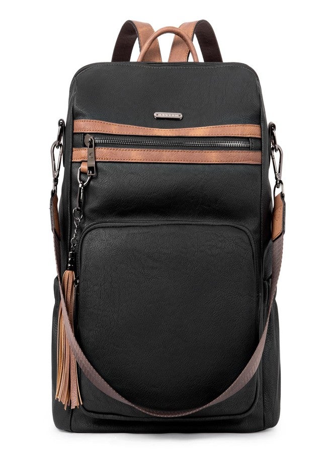 CLUCI Backpack Purse for Women Fashion Leather Designer Travel Large Ladies Shoulder Bags with Tassel Oil Wax Black - Image 1