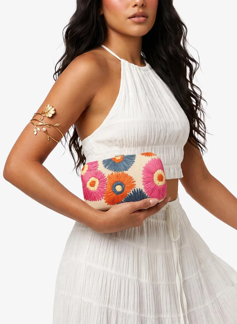 Beaded Embroidered Flower Detail Clutch