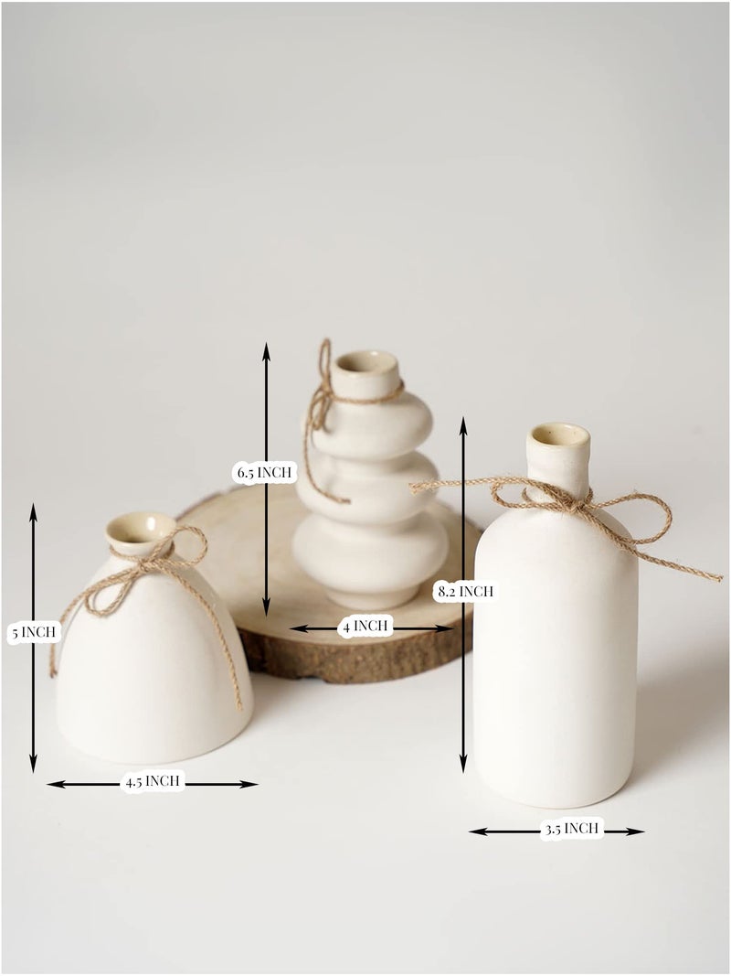 PUREZENTO ﻿PUREZENTO KONSO Family White Ceramic Vase - Set of 3 | Unique Shape Vases for Modern Home Decor, Shelves, Coffee Tables, Living Room | Vase for Pampas Grass, Dried, and Artificial Flowers - Image 3