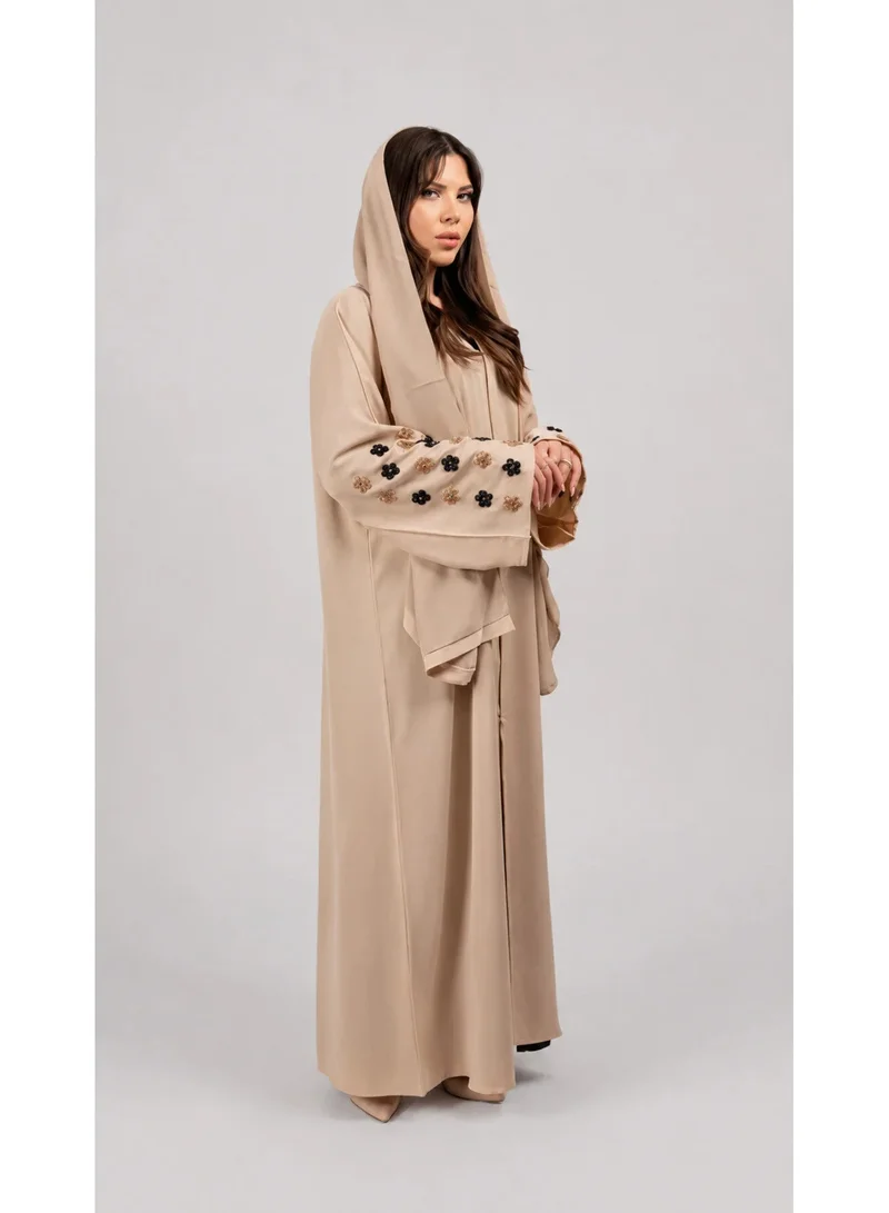 Ophelia Aya 2-in-1 Buttoned Open Abaya with Hand-Embroidered Floral