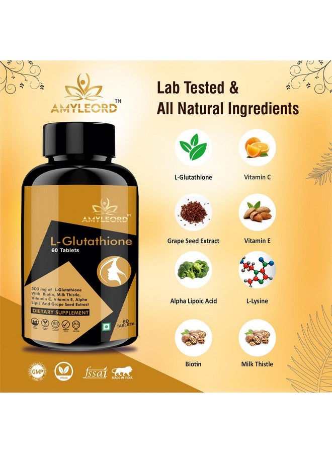 L - Glutathione Tablets 1000Mg With Vitamin C & E, Milk Thistle, Biotin, Grape Seed Extract For Help To Skin Glow And Hydration (Combo) (Black Goden Flavour) (120 Count) (120 Count)