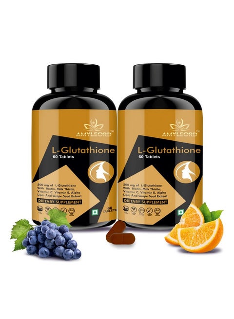 L - Glutathione Tablets 1000Mg With Vitamin C & E, Milk Thistle, Biotin, Grape Seed Extract For Help To Skin Glow And Hydration (Combo) (Black Goden Flavour) (120 Count) (120 Count)