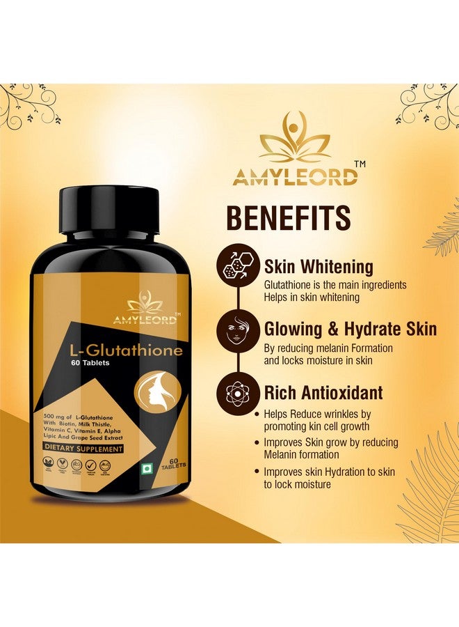 L - Glutathione Tablets 1000Mg With Vitamin C & E, Milk Thistle, Biotin, Grape Seed Extract For Help To Skin Glow And Hydration (Combo) (Black Goden Flavour) (120 Count) (120 Count)