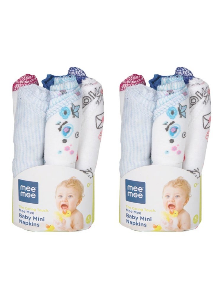 Mee Mee Soft Mini Baby Napkins (Baby Napkin Assorted, Mini - Blue_White Assorted - Set of 12) - Image 1