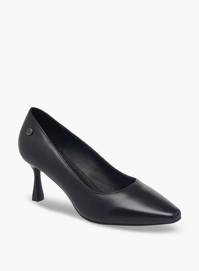DUCHINI Women Flared Heel Leather Pumps