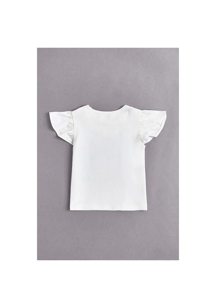 أر أند بي Embroidered Top with Crew Neck and Flutter Sleeves