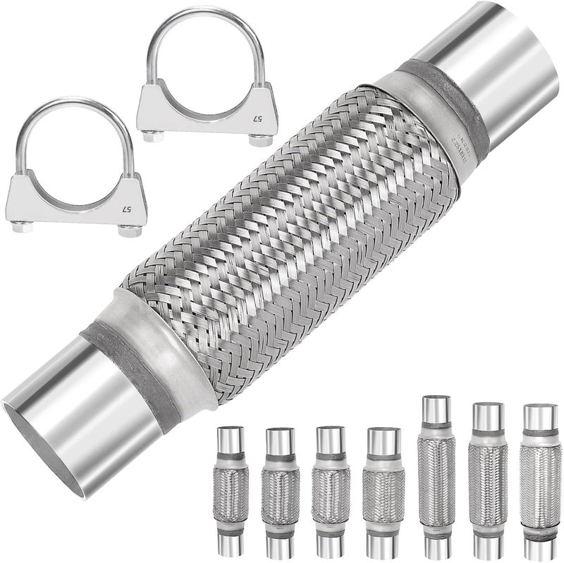 Mardatt 3Pcs Exhaust Flex Pipe Stainless Steel Exhaust Flex Pipe Double Braid Exhaust Flex Tube U-Bolt Clamp Stainless Steel Muffler U-Bolt Clamps for Cars Trucks Buses Pipes(2.2" x 8" x 12") - Image 1