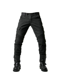 Generic Riding Jeans Motorcycle Drop-resistant Protective Breathable Wear-resistant Four Seasons Workwear Pants for Men Black 