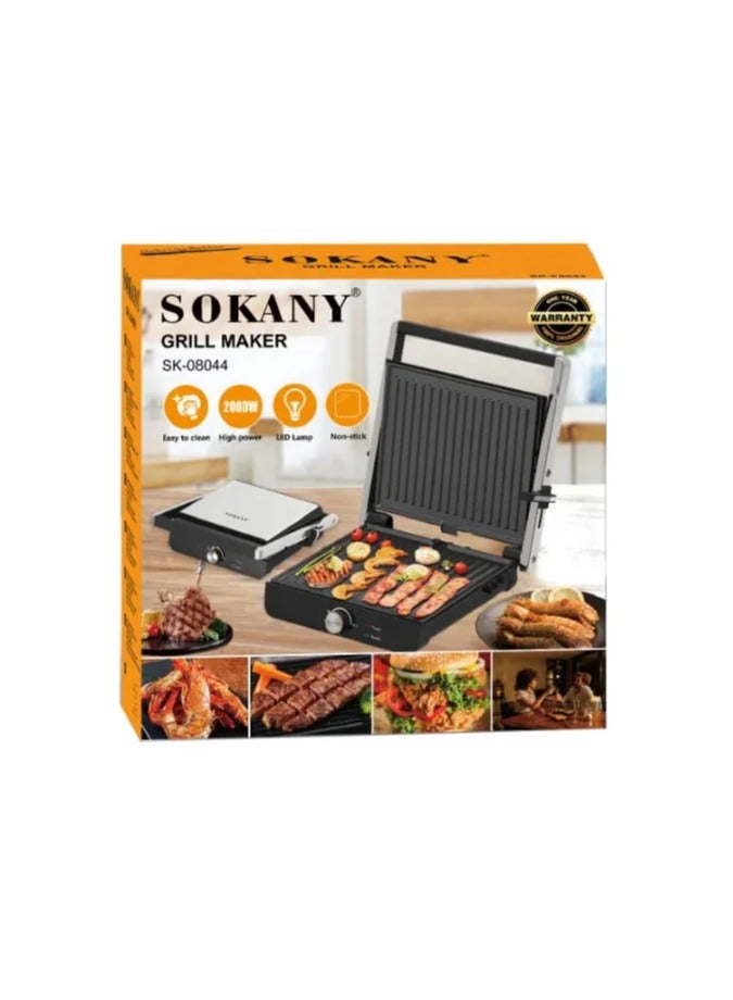 sokany Sokany Grill 2000 Watt SK-08044 with Non-Stick Coating LED Indicator Stainless Steel Body Anti-Rust, Corrosion and Damage, Heat Insulated - Makes Food Healthy Without Fats - One Year Warranty - Image 1