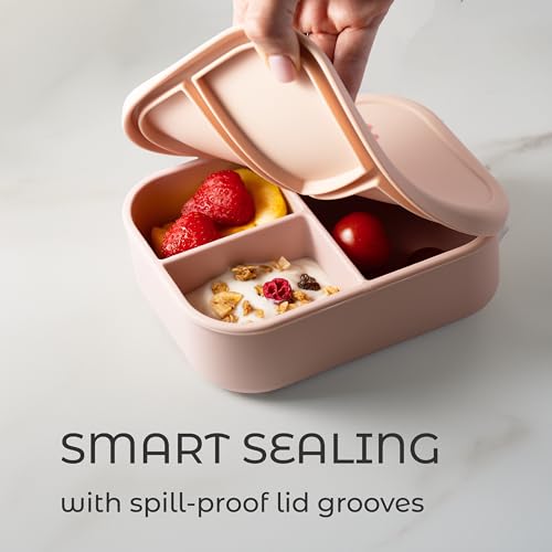 ASOMIC Silicone Bento Lunch Box for Toddlers & Kids, Leakproof & BPA-Free, 3 Compartments, Microwave & Dishwasher Safe, Ideal for Daycare, Preschool & Baby Meals (Cat) - Image 2
