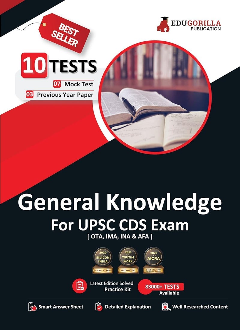 UPSC CDS General Knowledge Book 2024 : Combined Defence Services (IMA, INA, AFA) English Edition - 7 Mock Tests and 3 Previous Year Papers (1200 Solved Questions) with Free Access to Online Tests  - Image 1