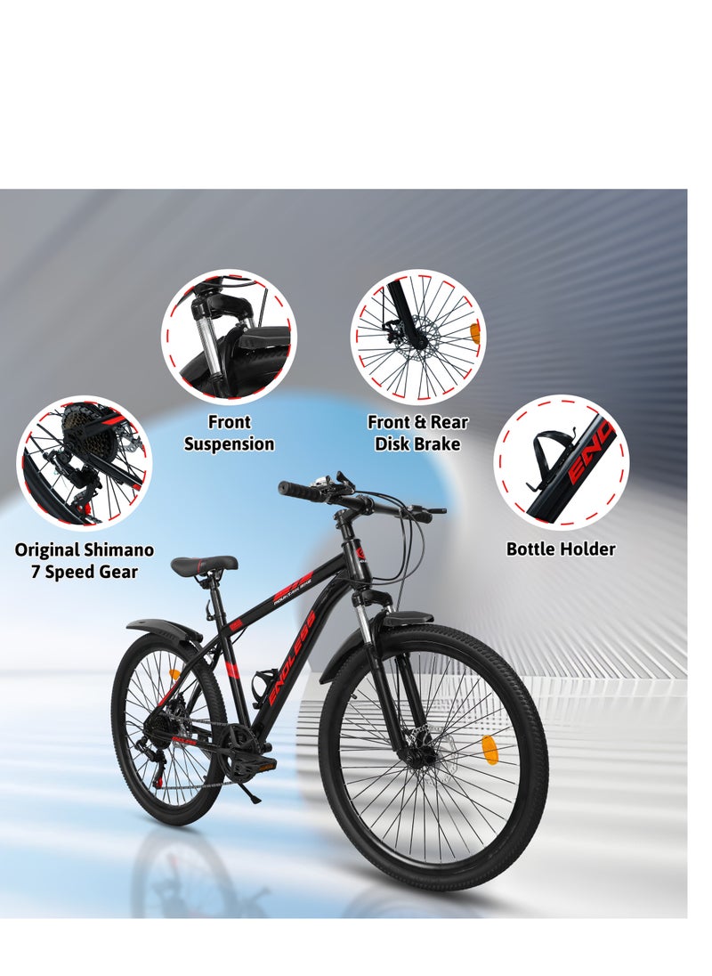 ENDLESS  Endless 26" 7-Speed Mountain Bike for Adults | High Carbon Steel 18" Frame, Disc Brakes, Suspension MTB with Front & Rear Mudguards, Adjustable Seat, 2.135" All-Terrain Tires – Men & Women  - Image 2