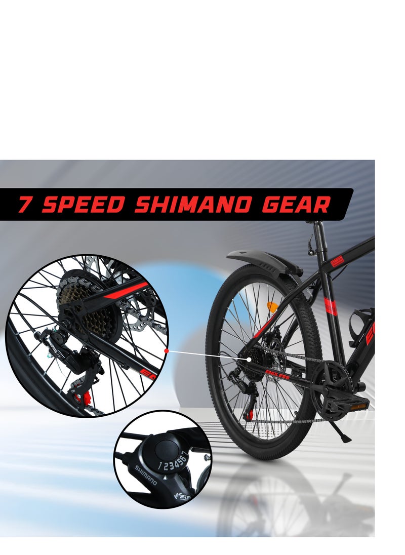 ENDLESS  Endless 26" 7-Speed Mountain Bike for Adults | High Carbon Steel 18" Frame, Disc Brakes, Suspension MTB with Front & Rear Mudguards, Adjustable Seat, 2.135" All-Terrain Tires – Men & Women  - Image 5