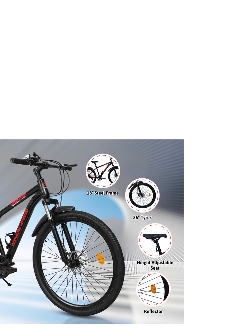 ENDLESS  Endless 26" 7-Speed Mountain Bike for Adults | High Carbon Steel 18" Frame, Disc Brakes, Suspension MTB with Front & Rear Mudguards, Adjustable Seat, 2.135" All-Terrain Tires – Men & Women  - Image 3