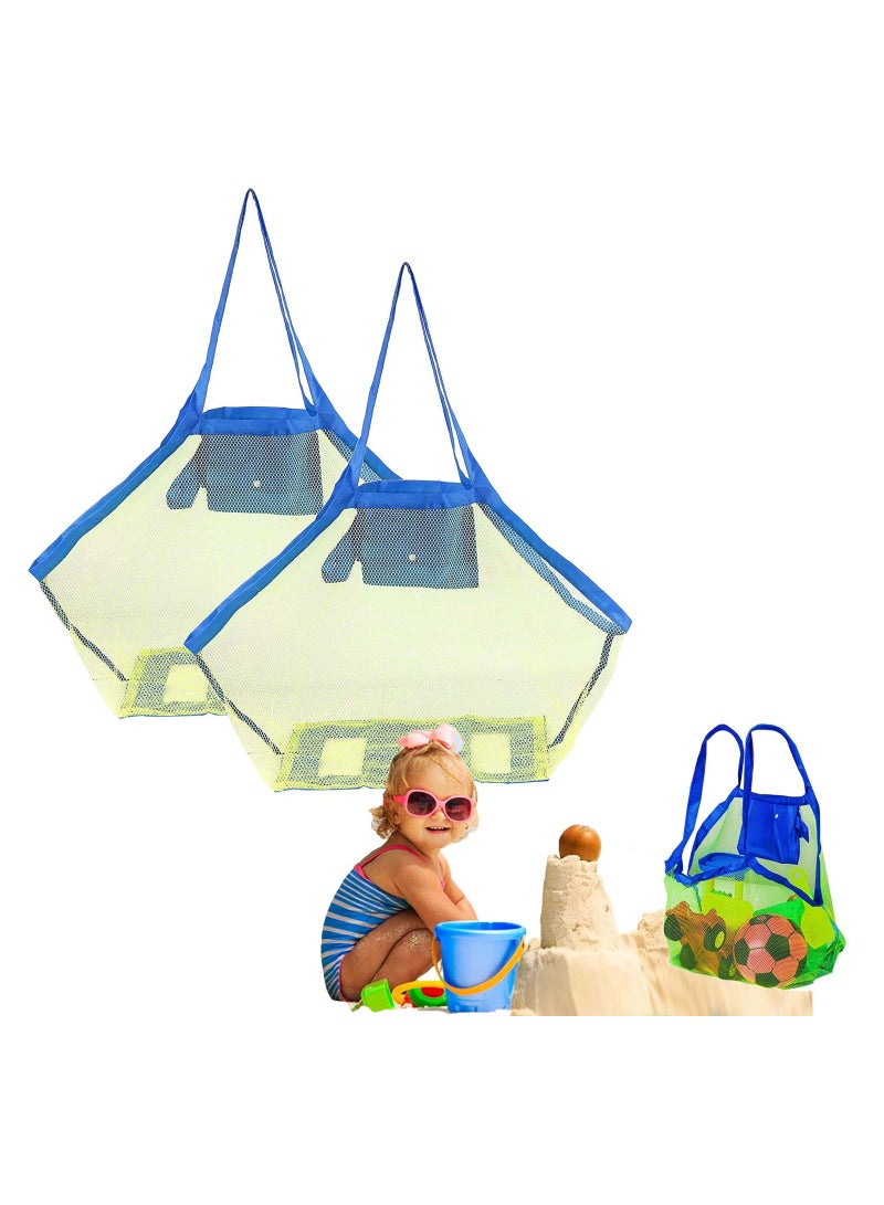 SYOSI 2 قطعة حقيبة شاطئية شبكية قابلة للطي كبيرة حقيبة شبكية محمولة لتخزين ألعاب الأطفال وألعاب الرمال والمناشف تبعد عن الرمال والماء للسفر إلى المسبح والشاطئ 45 سم x 45 سم - Image 1