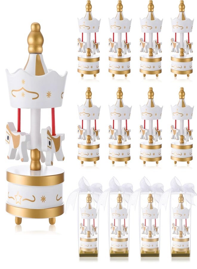 Flutesan 12 Sets Wooden Carousel Christmas Party Favors Baby Shower Favors Game Prizes Carousel Baptism Gifts for Guests with Independent Packaging Box and Bowknot for Birthday Carnival - Image 1