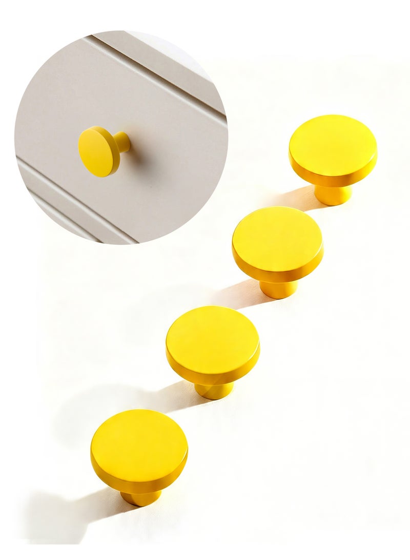 HomeNoor Matte Yellow Round Furniture Knob 4Pcs Set, 32mm Single Hole Door Pull Anti Collision Safe Cabinet Drawer Handle for Kids Furniture Home Interior - Image 1