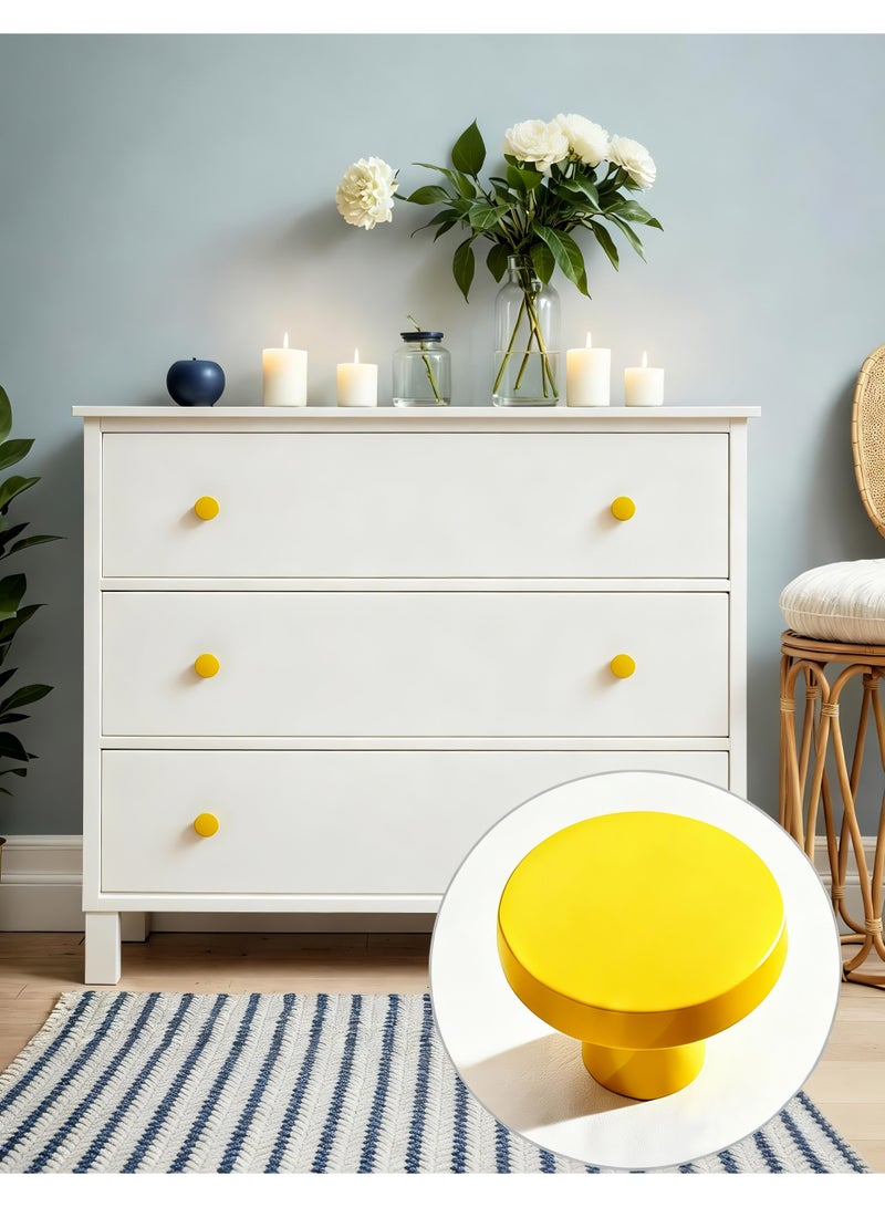 HomeNoor Matte Yellow Round Furniture Knob 4Pcs Set, 32mm Single Hole Door Pull Anti Collision Safe Cabinet Drawer Handle for Kids Furniture Home Interior - Image 2