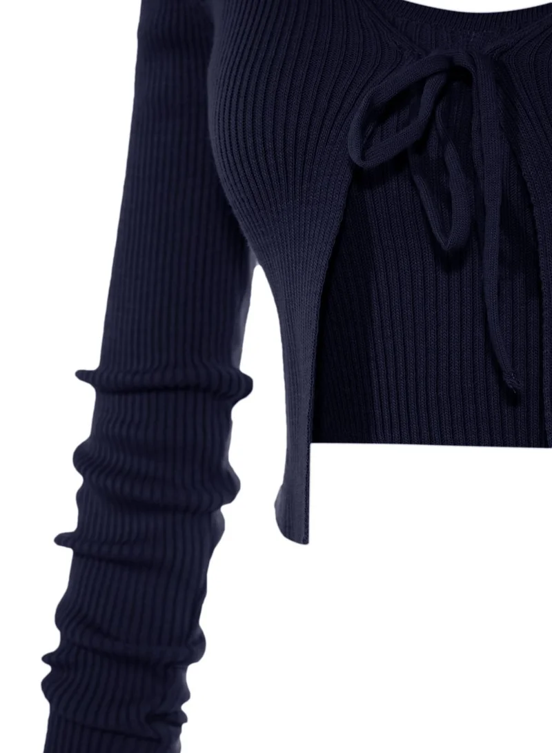 trendyol Tie Detail Cardigan & Crop Top Set