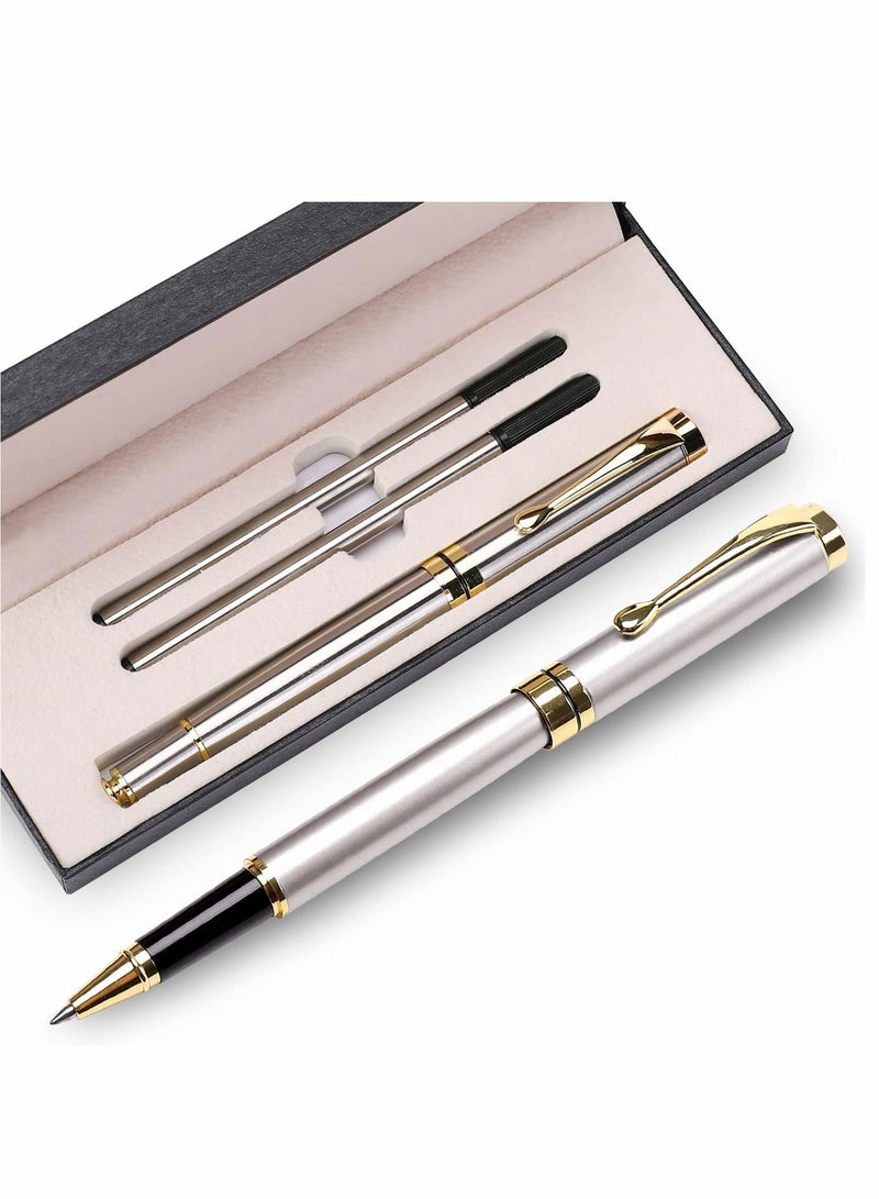 Luxury Black Ballpoint Pen Set with Chrome Trim - 0.5mm Tip, 2 Ink Refills, Elegant Gift Box for Students & Executives, Perfect for Office Use - Image 1