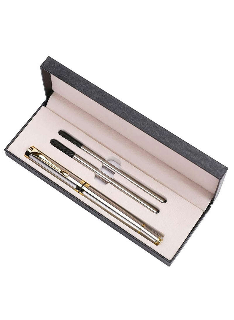 Luxury Black Ballpoint Pen Set with Chrome Trim - 0.5mm Tip, 2 Ink Refills, Elegant Gift Box for Students & Executives, Perfect for Office Use - Image 2