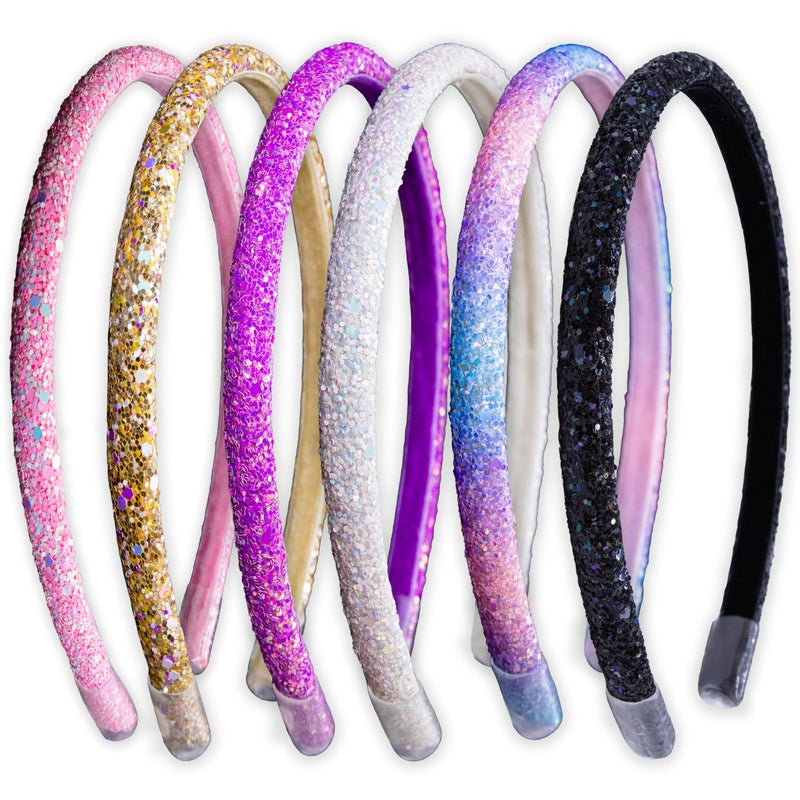 FROG SAC FROG SAC 6 Headbands for Girls - Thin Glitter Toddler Hair Accessories, Little Girl Rainbow Hair Bands, Kids Fashion Head Band Pack, Cute Sparkle Headband Accessory Set 