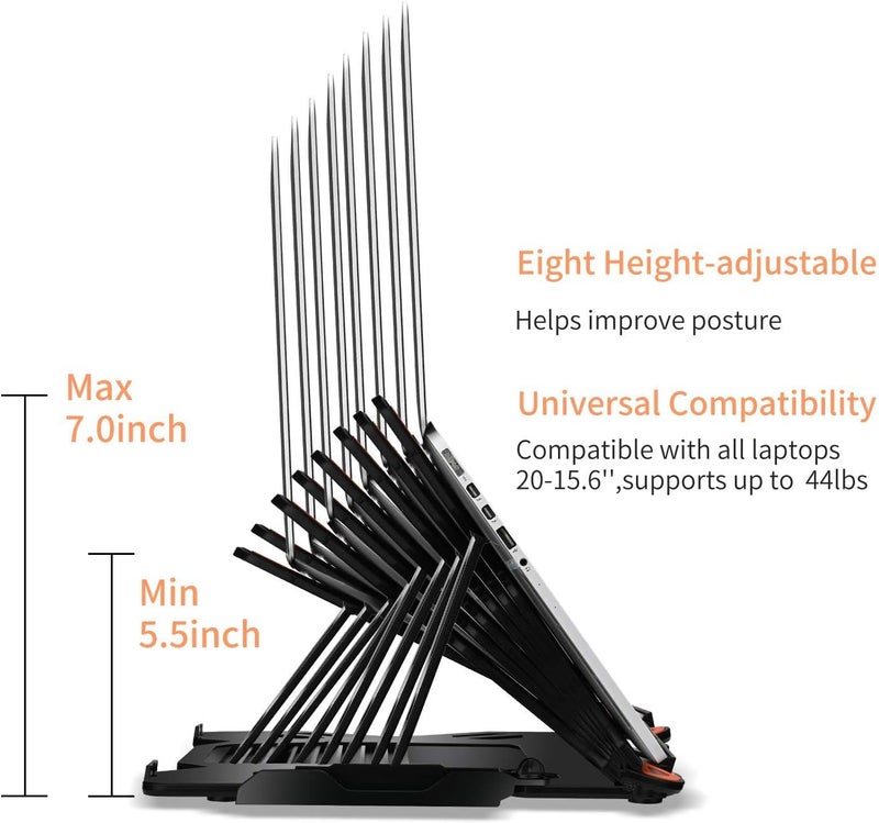KASTWAVE Adjustable Laptop Stand with Phone Holder & 360° Rotating Base - Foldable Portable Ergonomic Riser for Laptops - Image 4