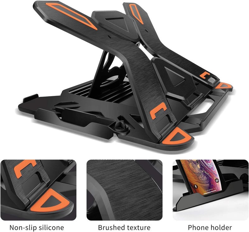KASTWAVE Adjustable Laptop Stand with Phone Holder & 360° Rotating Base - Foldable Portable Ergonomic Riser for Laptops - Image 2