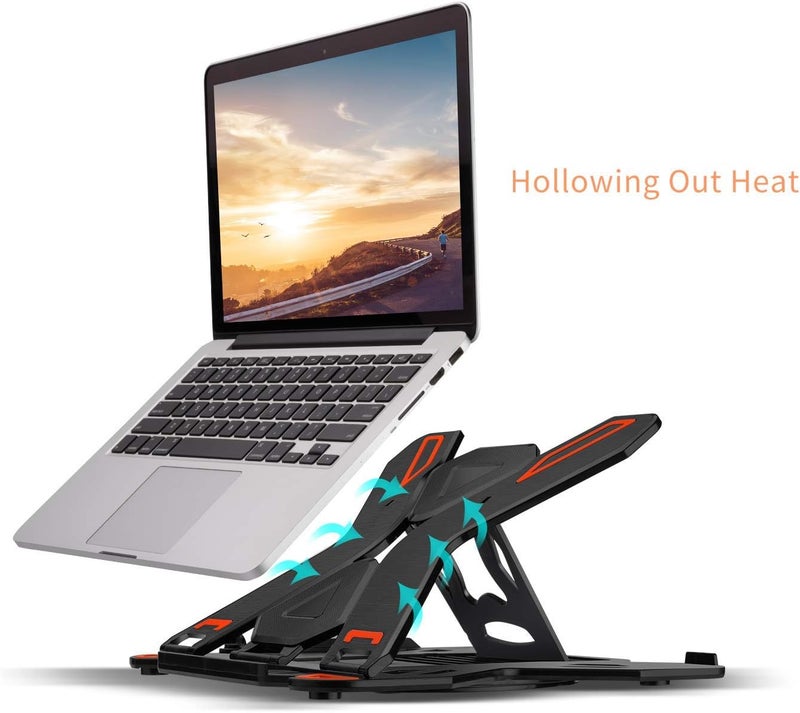 KASTWAVE Adjustable Laptop Stand with Phone Holder & 360° Rotating Base - Foldable Portable Ergonomic Riser for Laptops - Image 3