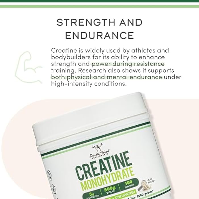 Double Wood Supplements Creatine Monohydrate Powder 1.1lbs (100 Servings of 5 Grams Each) - No Fillers, Vegan Safe, Non-GMO, Gluten Free by Double Wood - Image 5