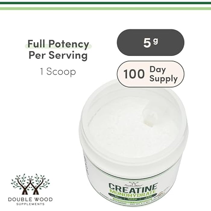 Double Wood Supplements Creatine Monohydrate Powder 1.1lbs (100 Servings of 5 Grams Each) - No Fillers, Vegan Safe, Non-GMO, Gluten Free by Double Wood - Image 3