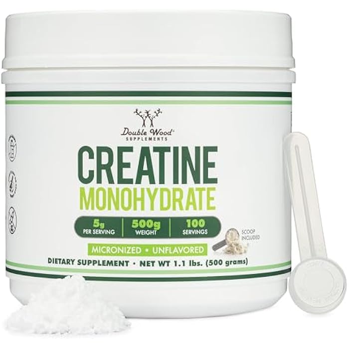 Double Wood Supplements Creatine Monohydrate Powder 1.1lbs (100 Servings of 5 Grams Each) - No Fillers, Vegan Safe, Non-GMO, Gluten Free by Double Wood - Image 1