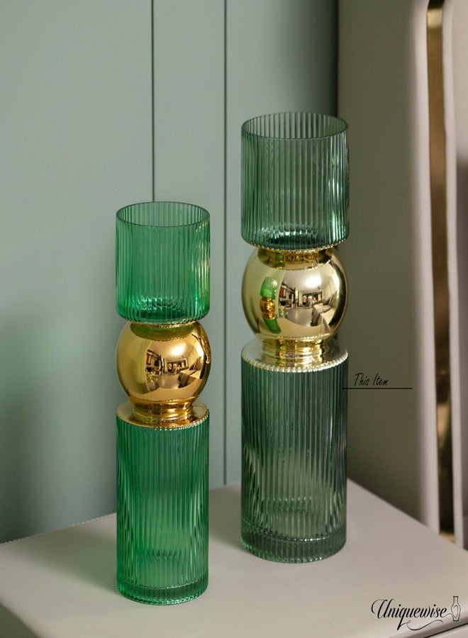 يونيك وايز مزهرية زجاجية خضراء طويلة مزخرفة بارتفاع 14 بوصة - ديكور عصري بسيط للحفلات والمناسبات الخاصة - قطعة مركزية مثالية لطاولات القهوة وغرف المعيشة وطاولات الطعام والمكاتب وديكور المنزل الريفي - Image 5