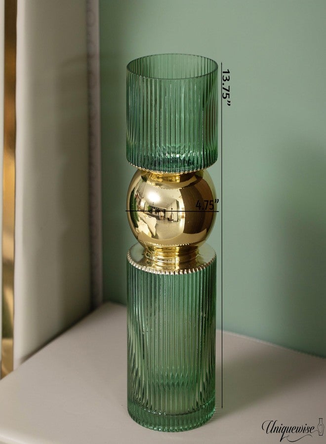 يونيك وايز مزهرية زجاجية خضراء طويلة مزخرفة بارتفاع 14 بوصة - ديكور عصري بسيط للحفلات والمناسبات الخاصة - قطعة مركزية مثالية لطاولات القهوة وغرف المعيشة وطاولات الطعام والمكاتب وديكور المنزل الريفي - Image 3